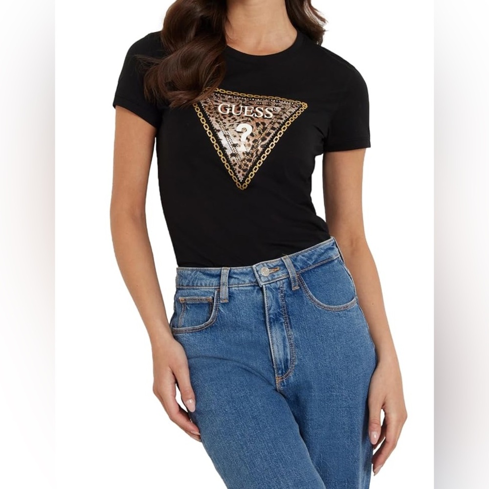 Guess Y2k Black & Leopard Graphic Tee